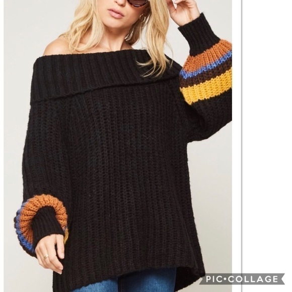 SALE! Stay Warm! Black Off the Shoulders Sweater - Picture 2 of 6